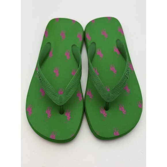 Polo Ralph Lauren Flip Flops Green Pink Pony Logo Thong Sandals Size 5 NWOT main image 2